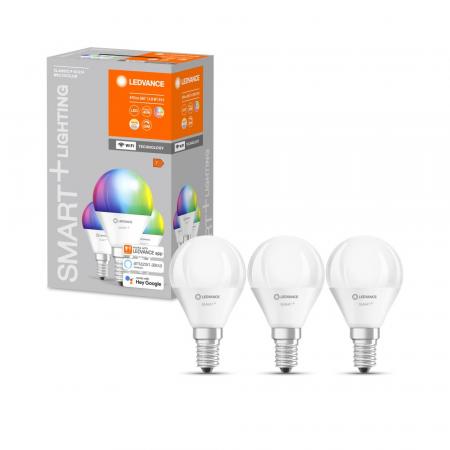 3er Pack LEDVANCE SMART+ WiFi E14 Leuchtmittel in Tropfenform 4,9W RGBW Farbwechsel